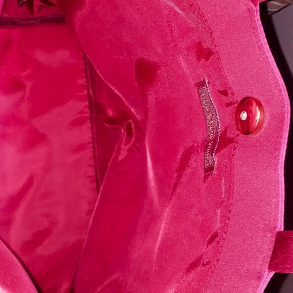 Nice Bath & Body Works Burgundy Tote Satin Velvet Stripes Roomy Purse/Handbag - Picture 11 of 13